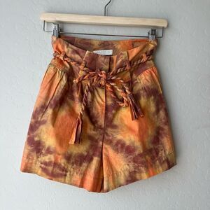 Ulla Johnson Orange and Brown Tie-Dye Shorts